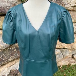 NWT Beautiful Size Med. Ann Taylor Soft Faux Leather V neck top Machine Wash